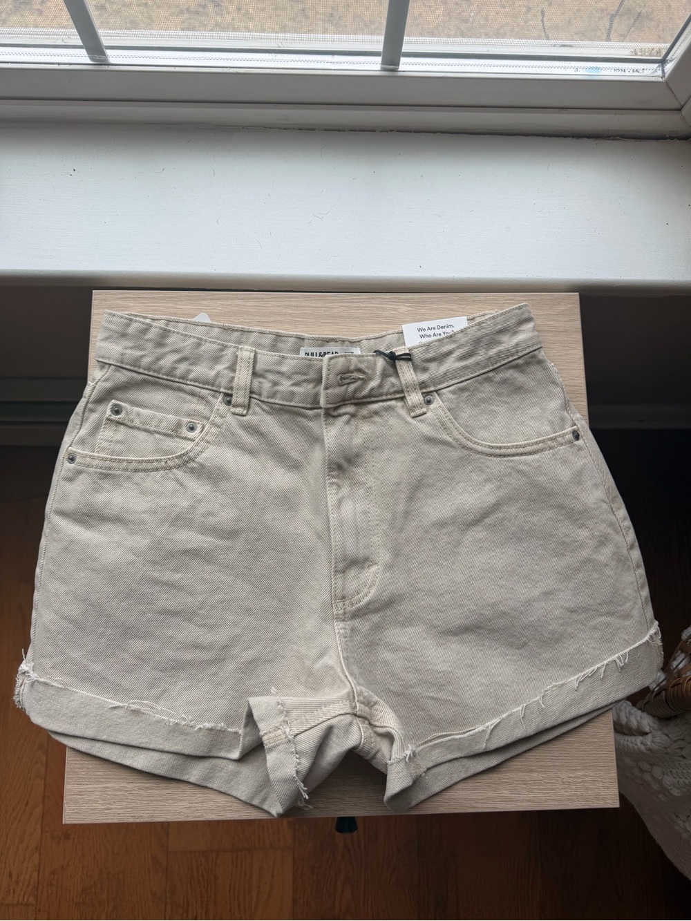 Pull&Bear Cream High-Rise Denim Shorts